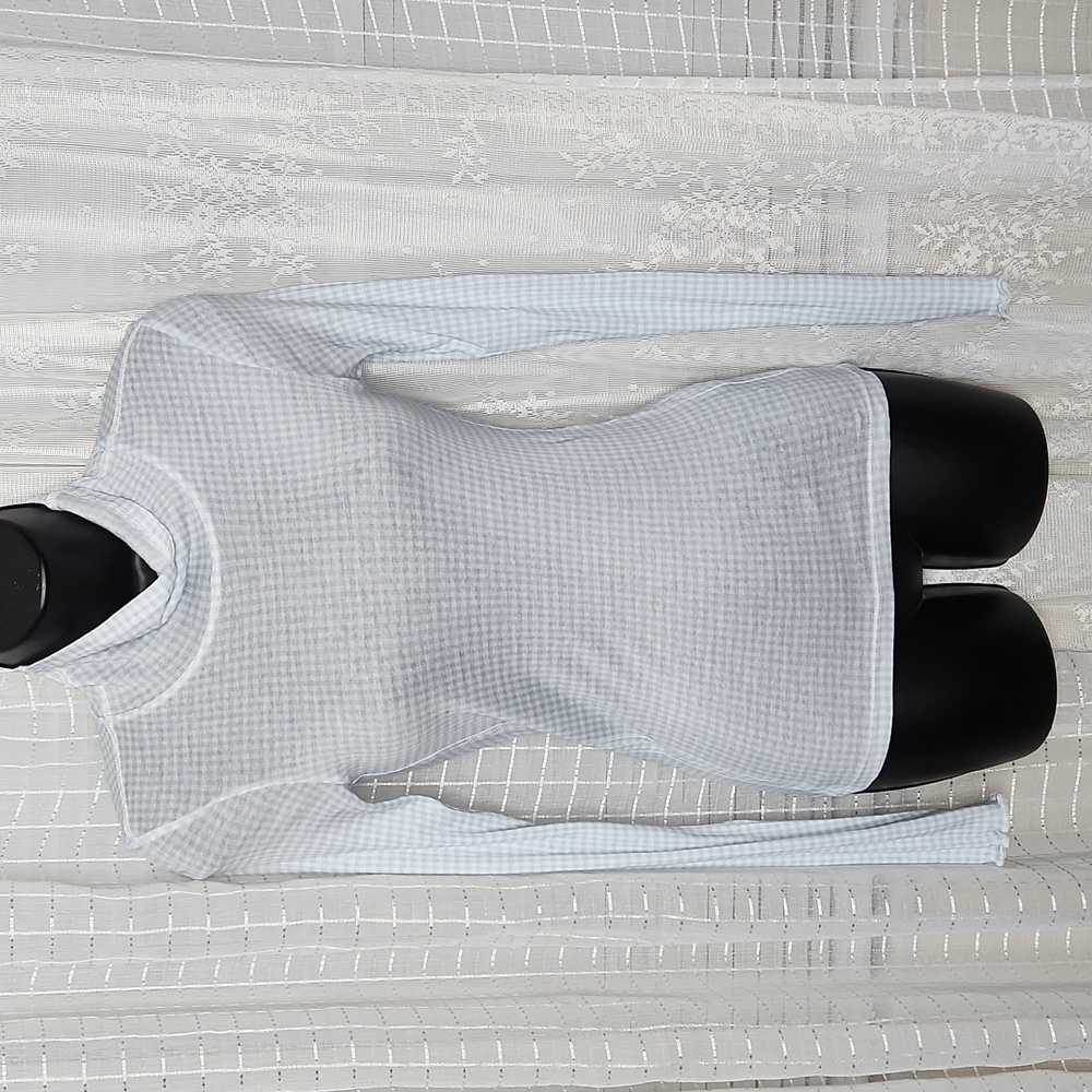 Everlane Baby Blue & White Gingham Long Sleeve Organic Cotton Turtle Neck SzXS